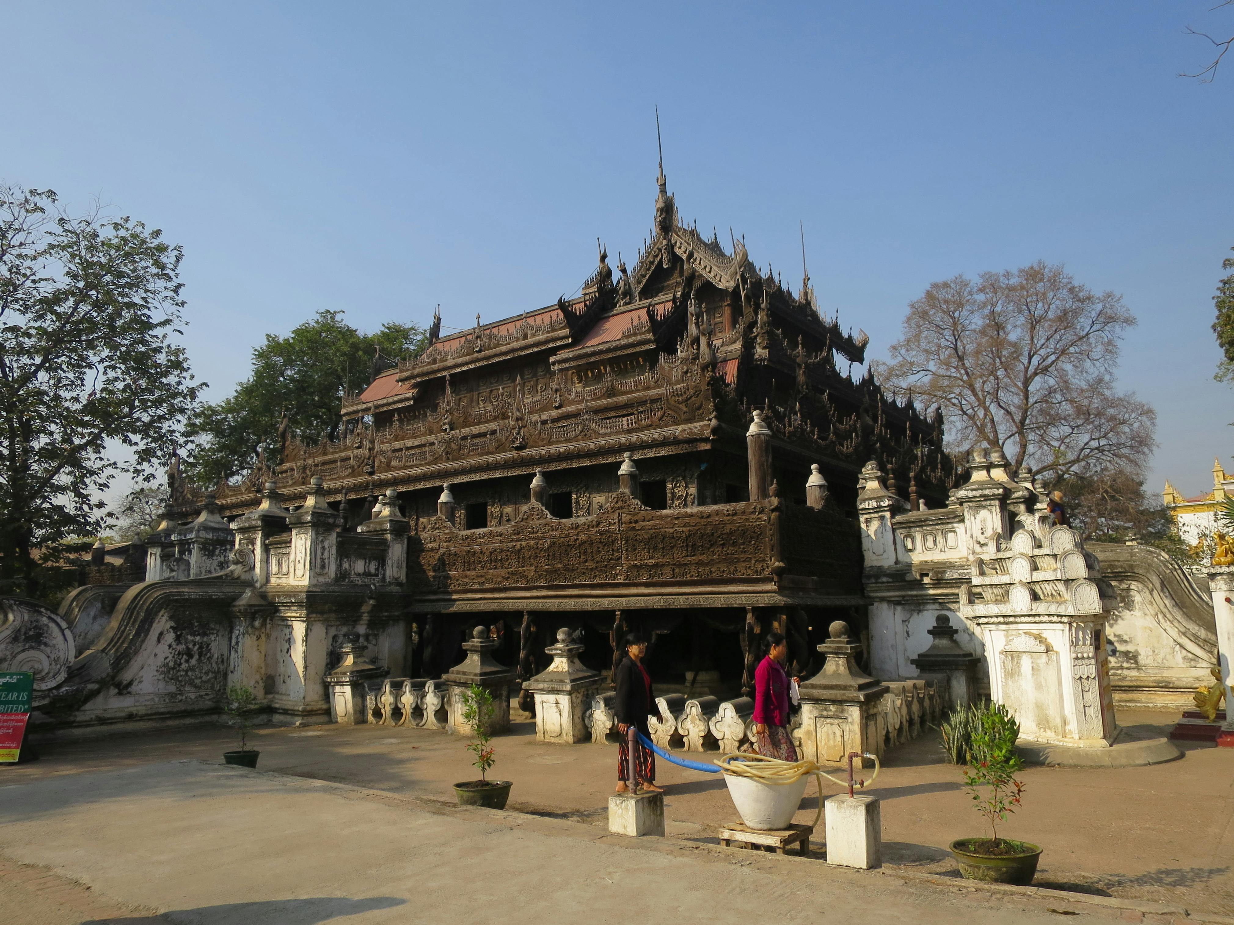 Exterior of Shwe-nandaw Monastery in Mandalay, Myanmar.