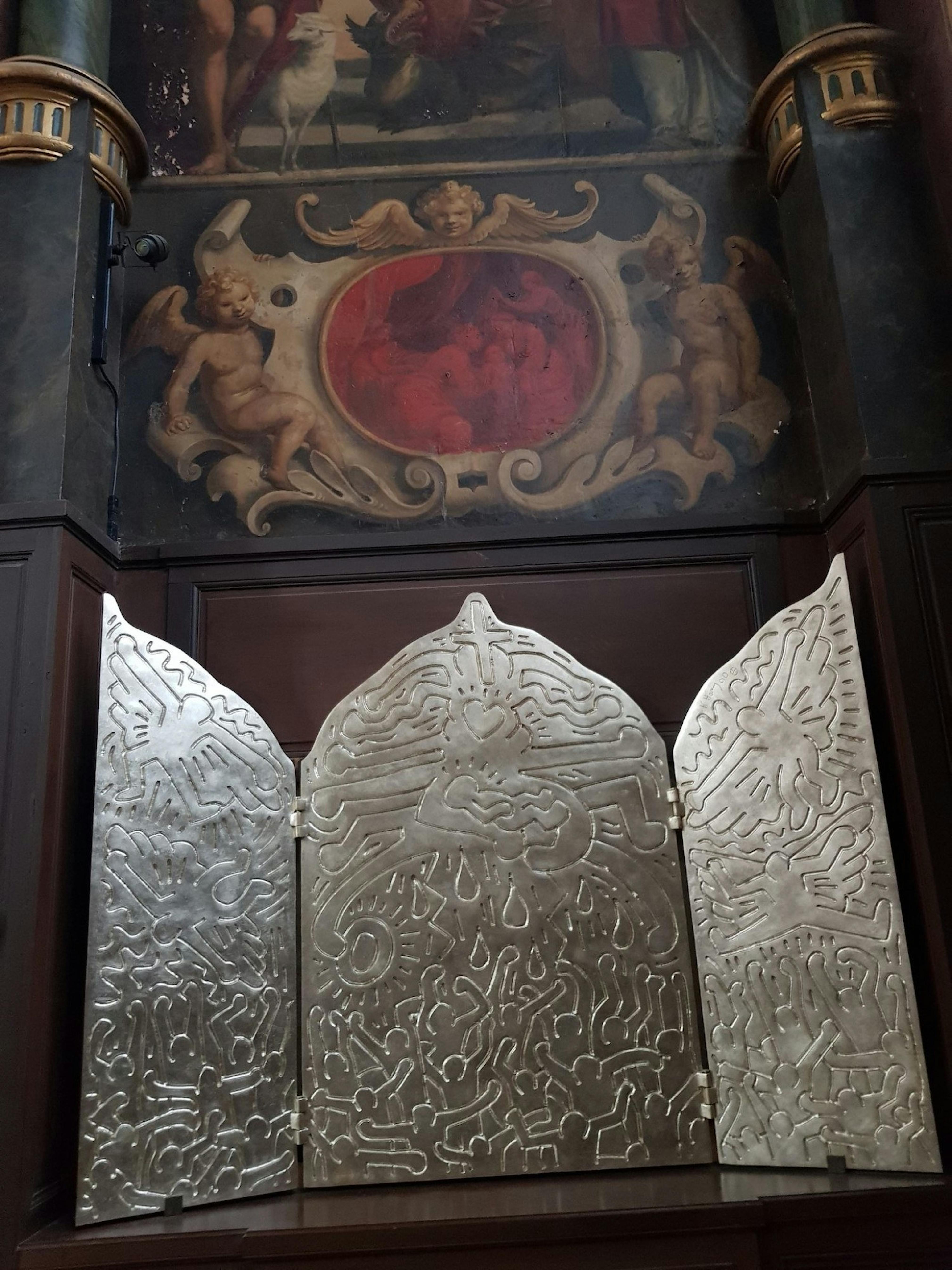 The Life of Christ, a triptych by Keith Haring gifted to Saint-Eustache by the Keith Haring Foundation in 2003, 2018. Paroisse Saint-Eustache/©Keith Haring Foundation.