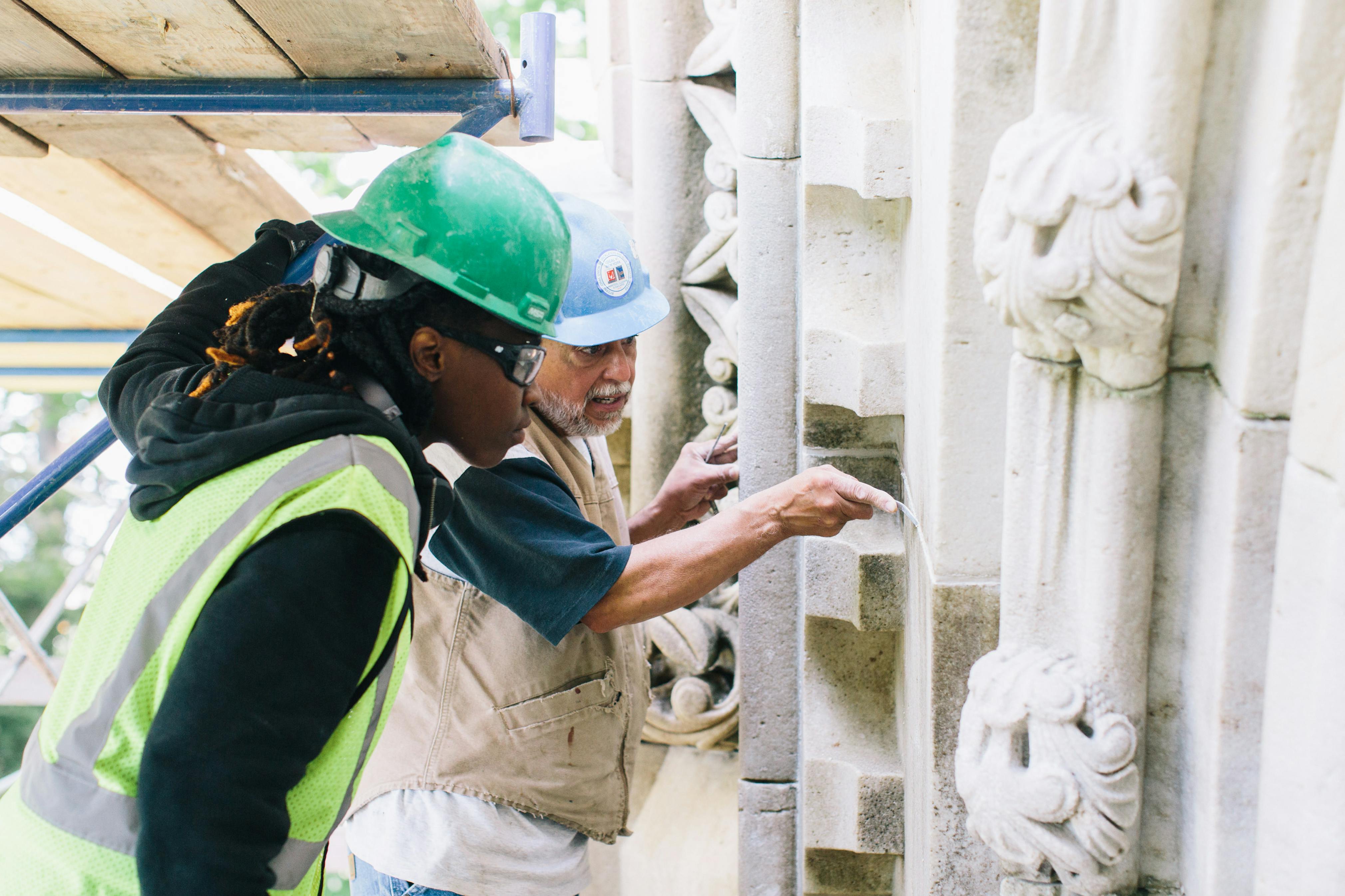 Tiara Campbell and instructor Eddie Ramirez partner on repointing