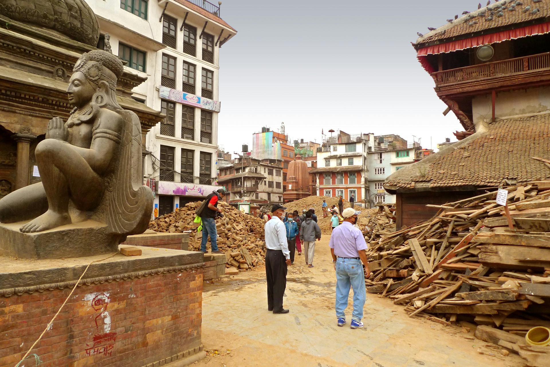Debris in the Kathmandu Durbar Square following the earthquake, 2015
