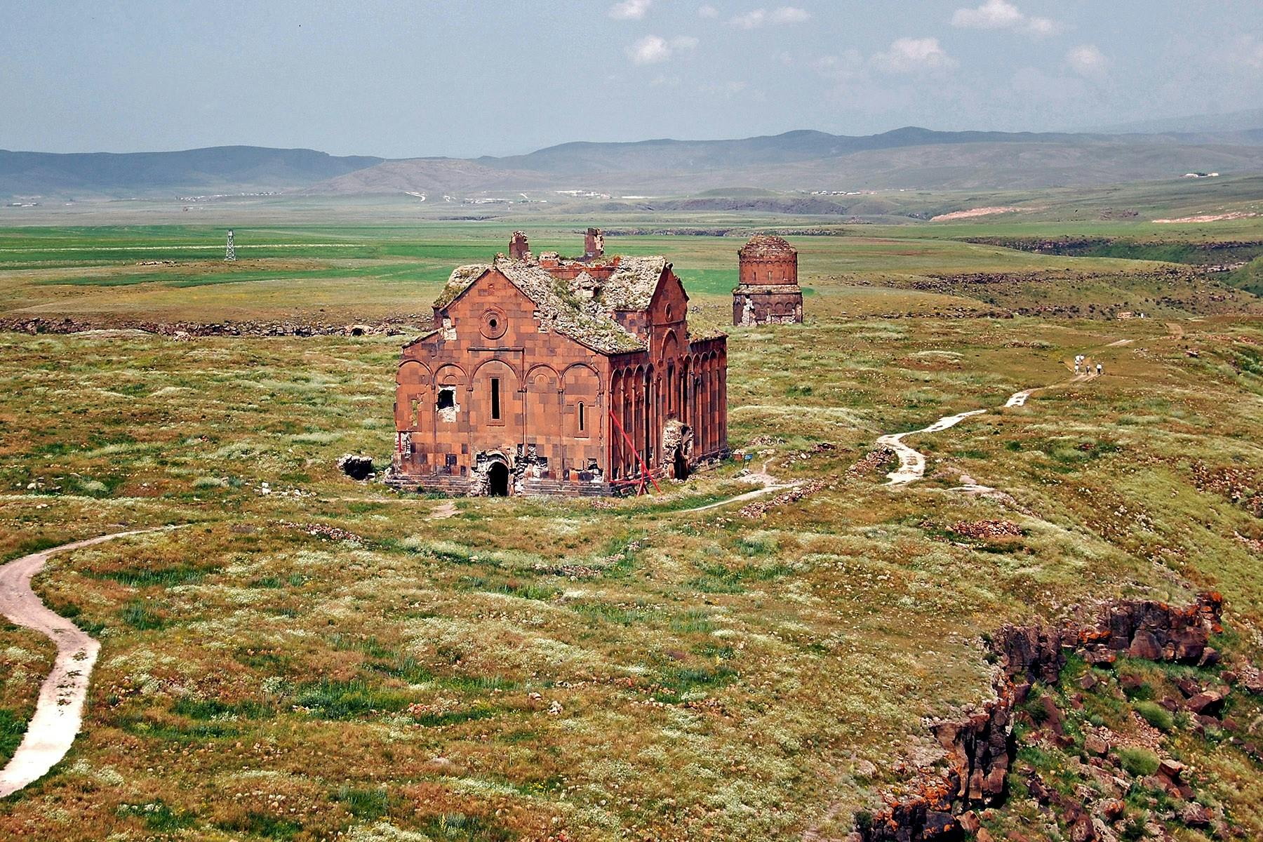 Ani Cathedral: view from mosque minaret with Redeemer in background, June 2009