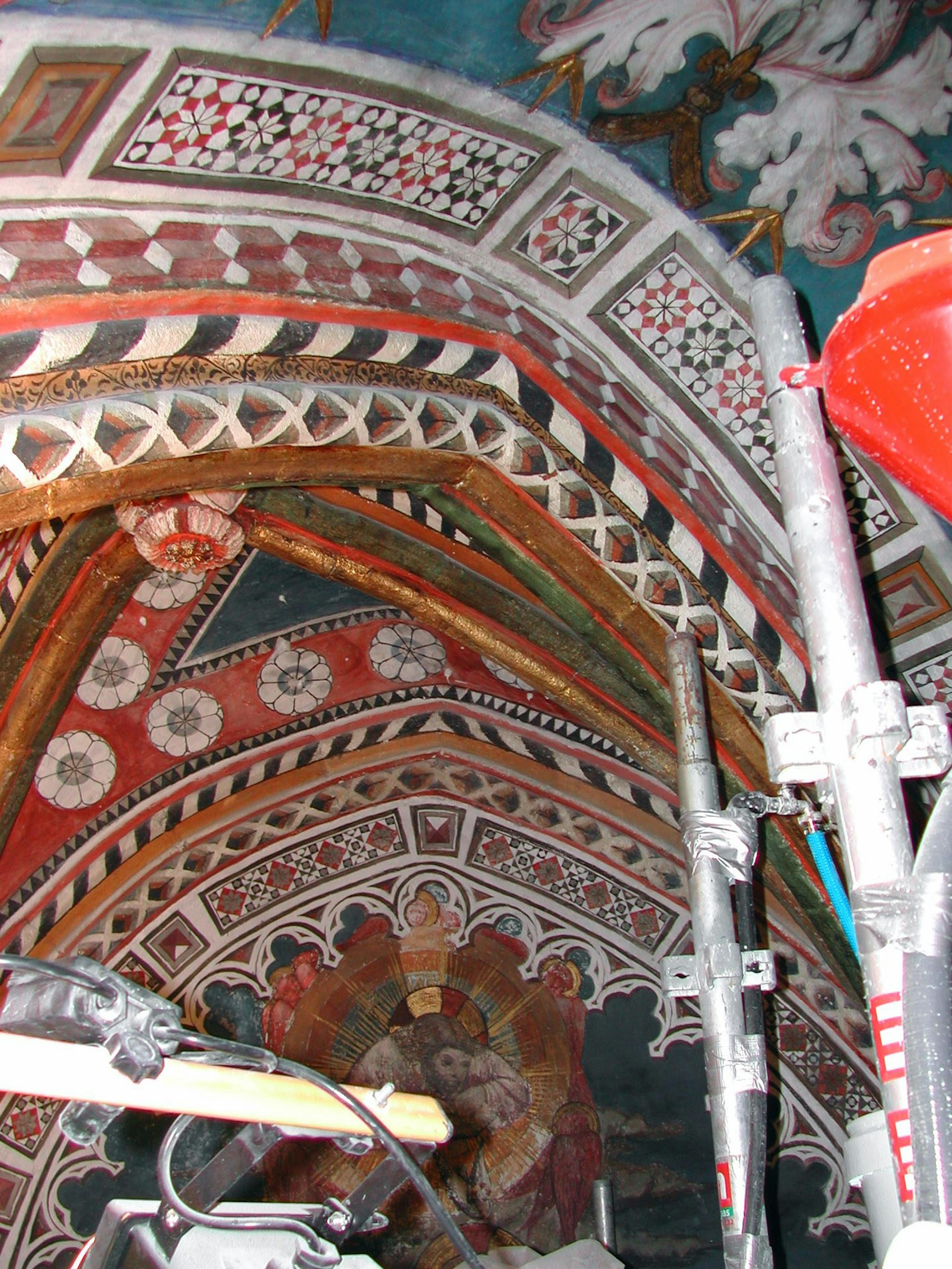 Murals of San Blás Chapel during conservation, 2004