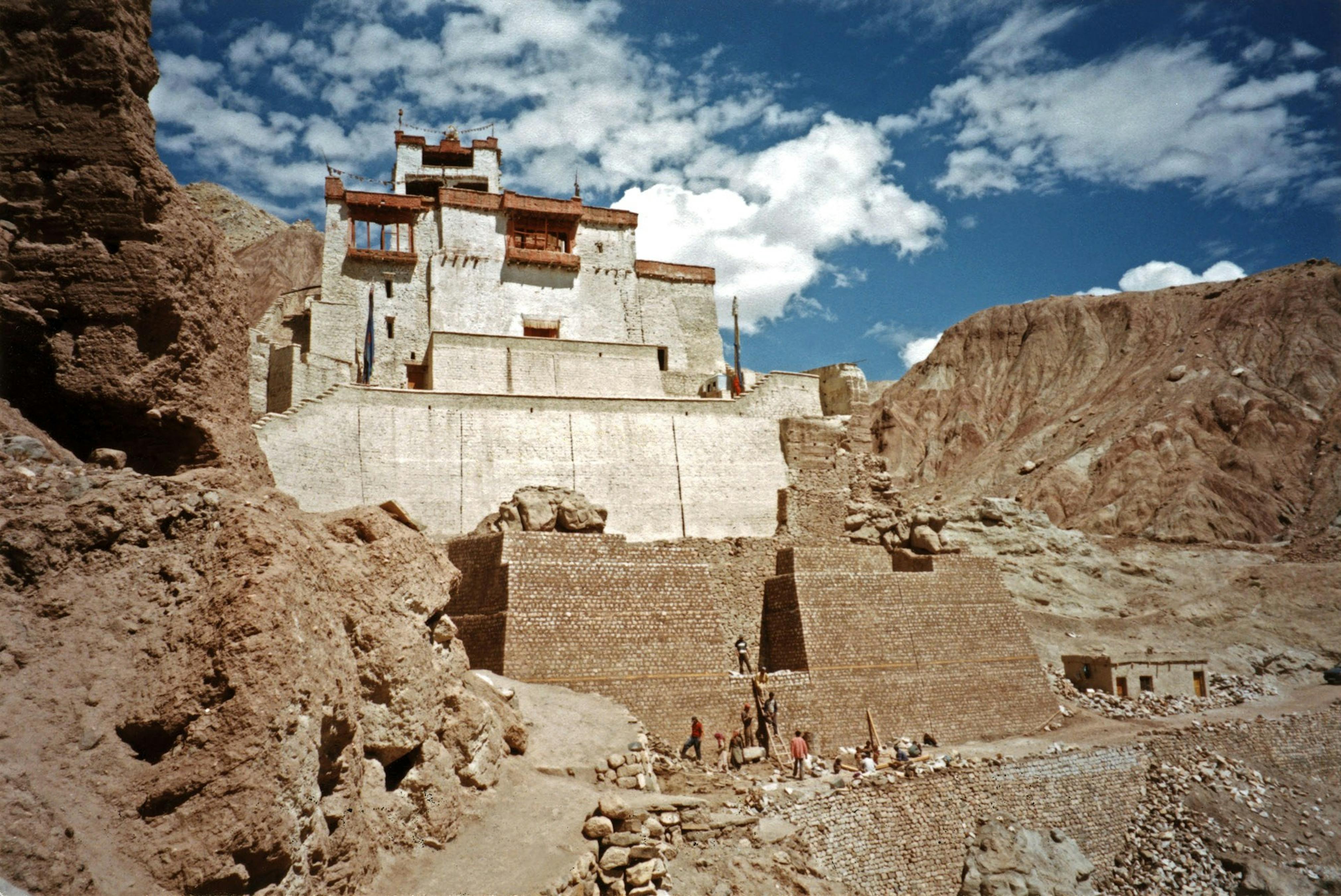 Second level of retaining wall constructed around Chamba Lhakhang , 2003