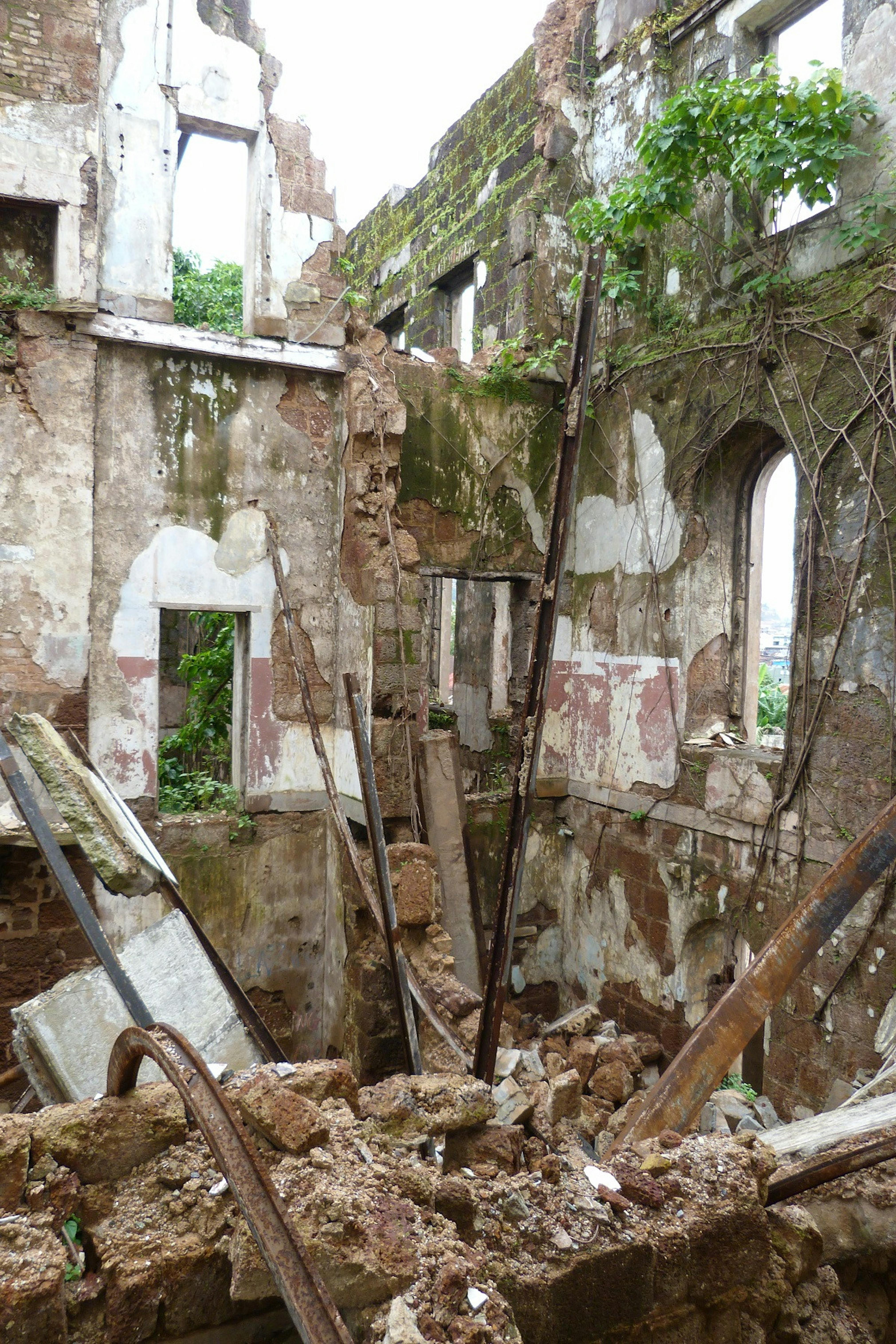 Interior wall showing collapse and decay, Old Fourah Bay College, Sierra Leone, 2019