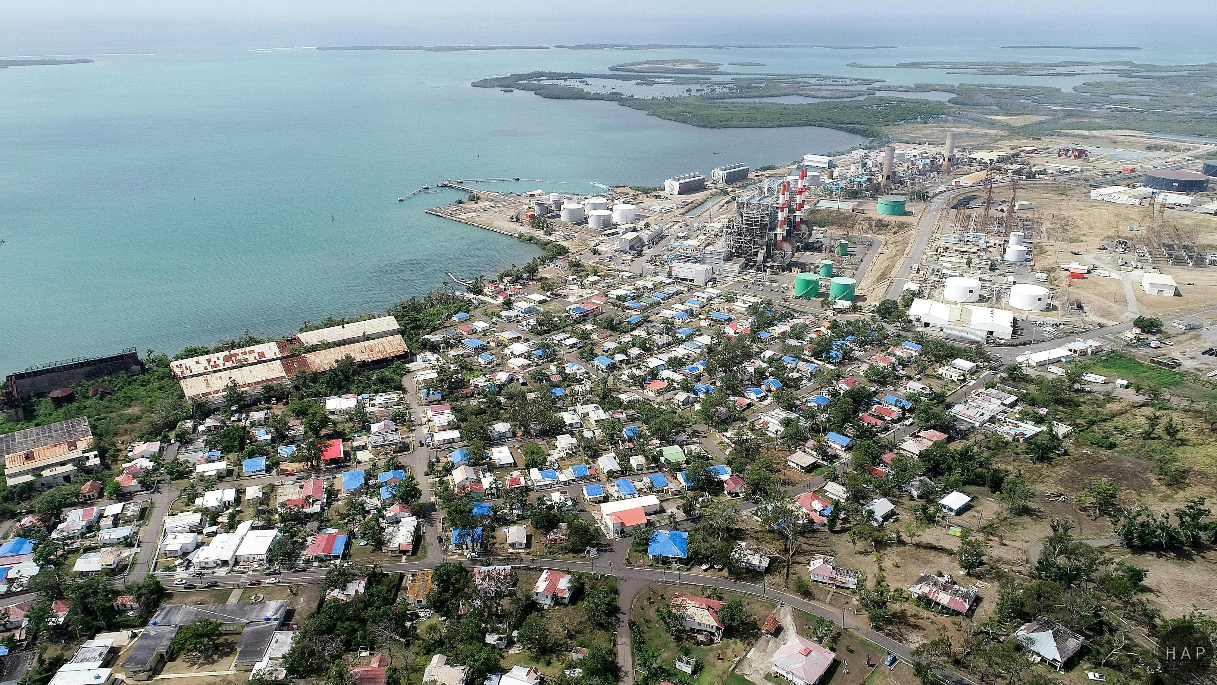 Aerial view of Central Aguirre Historic District towards the south, 2017.