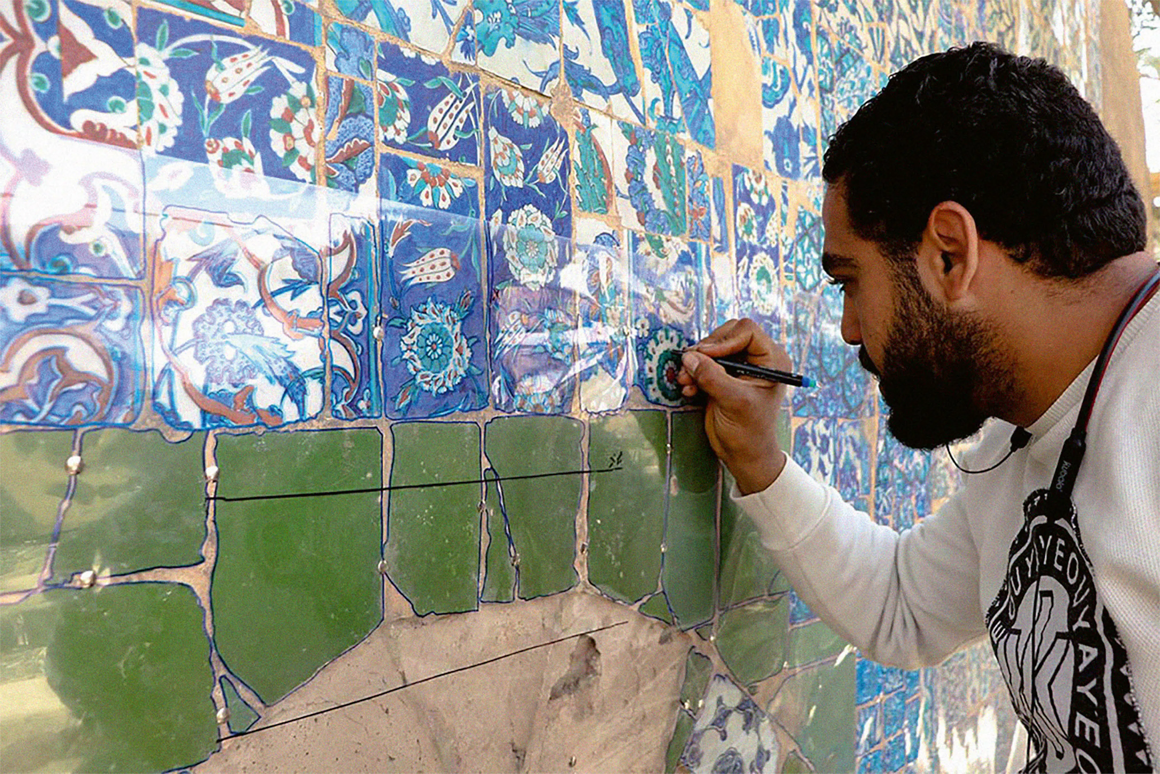 Country: Egypt Site: Takiyyat Ibrahim al-Gushani Caption: Documenting Mauseoleum tiles Date: March 2022 Photographer:WMF Provenance: EGY TAGU 2022_03