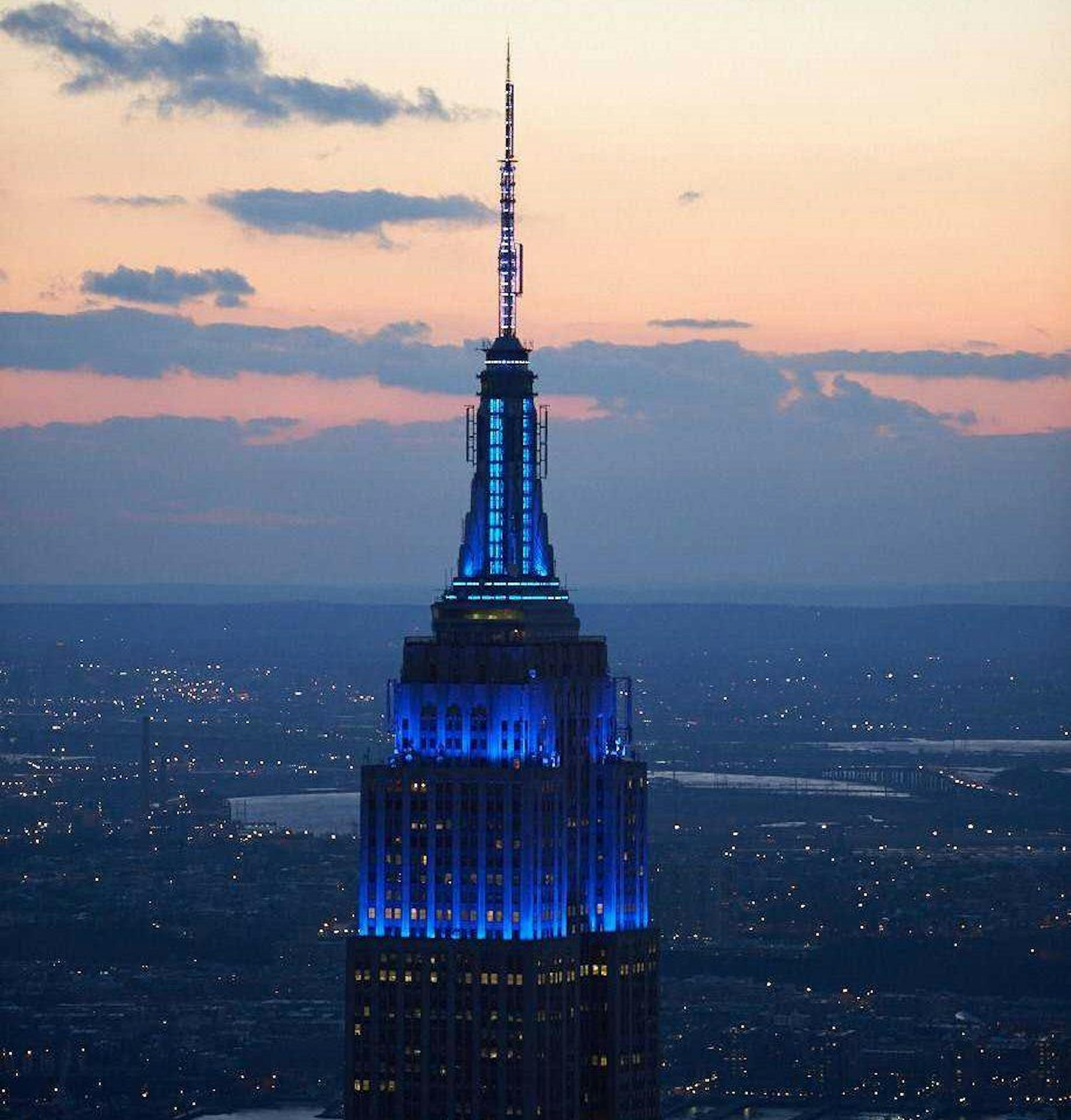 Empire State Building illuminated in blue in honor of World Monuments Fund 55th anniversary Image courtesy World Monuments Fund