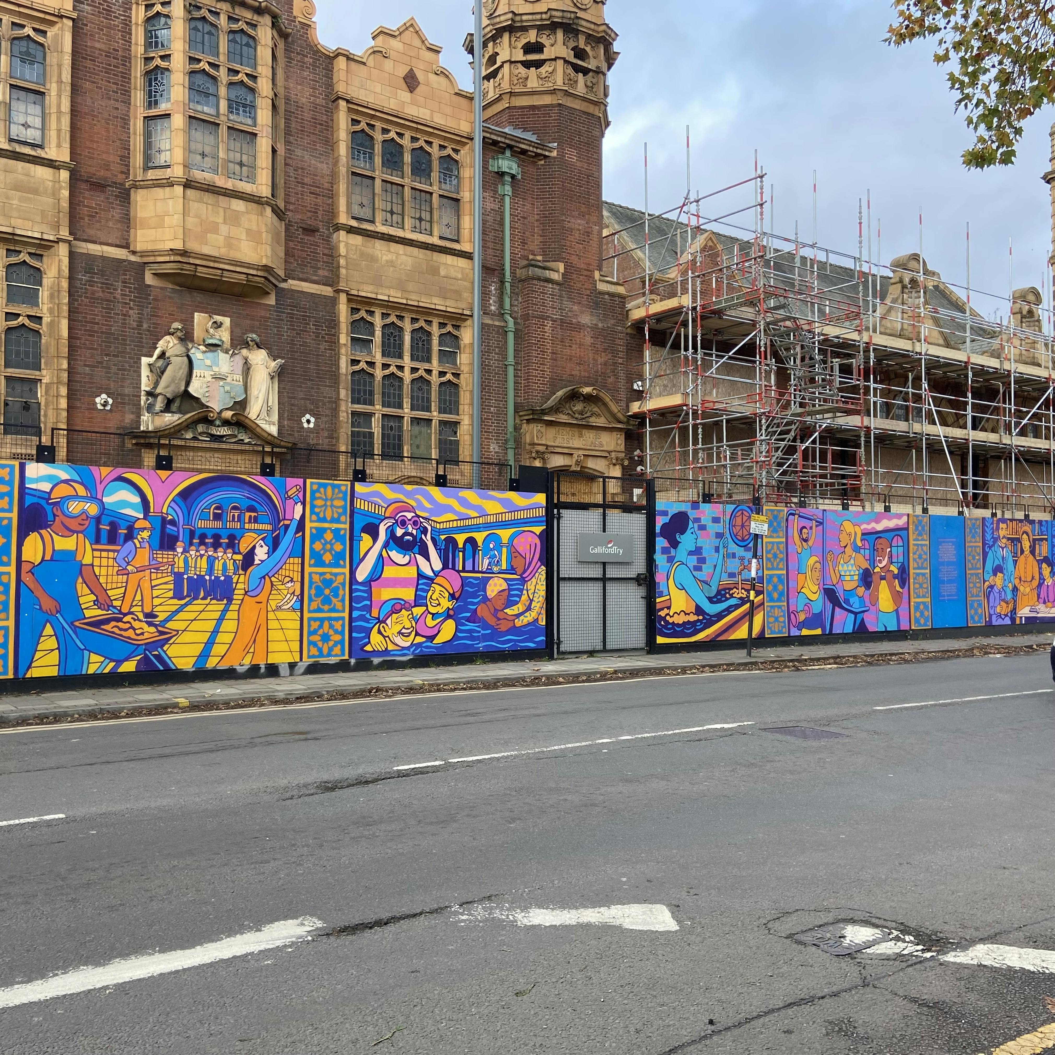 Moseley Road Baths’ hoarding mural.