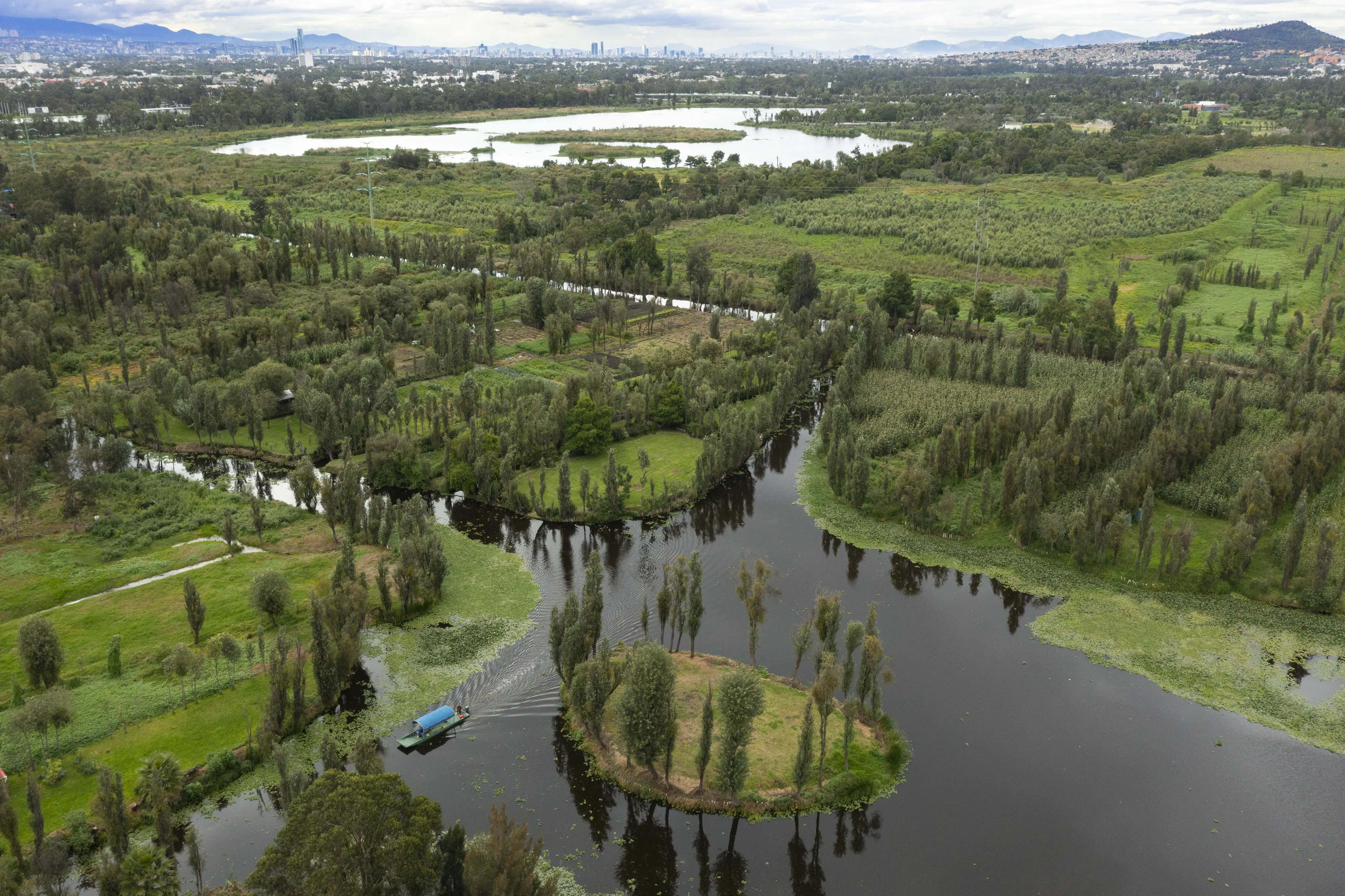 MEX Chinampas Chinampas with Mexico city in background 20210913 001