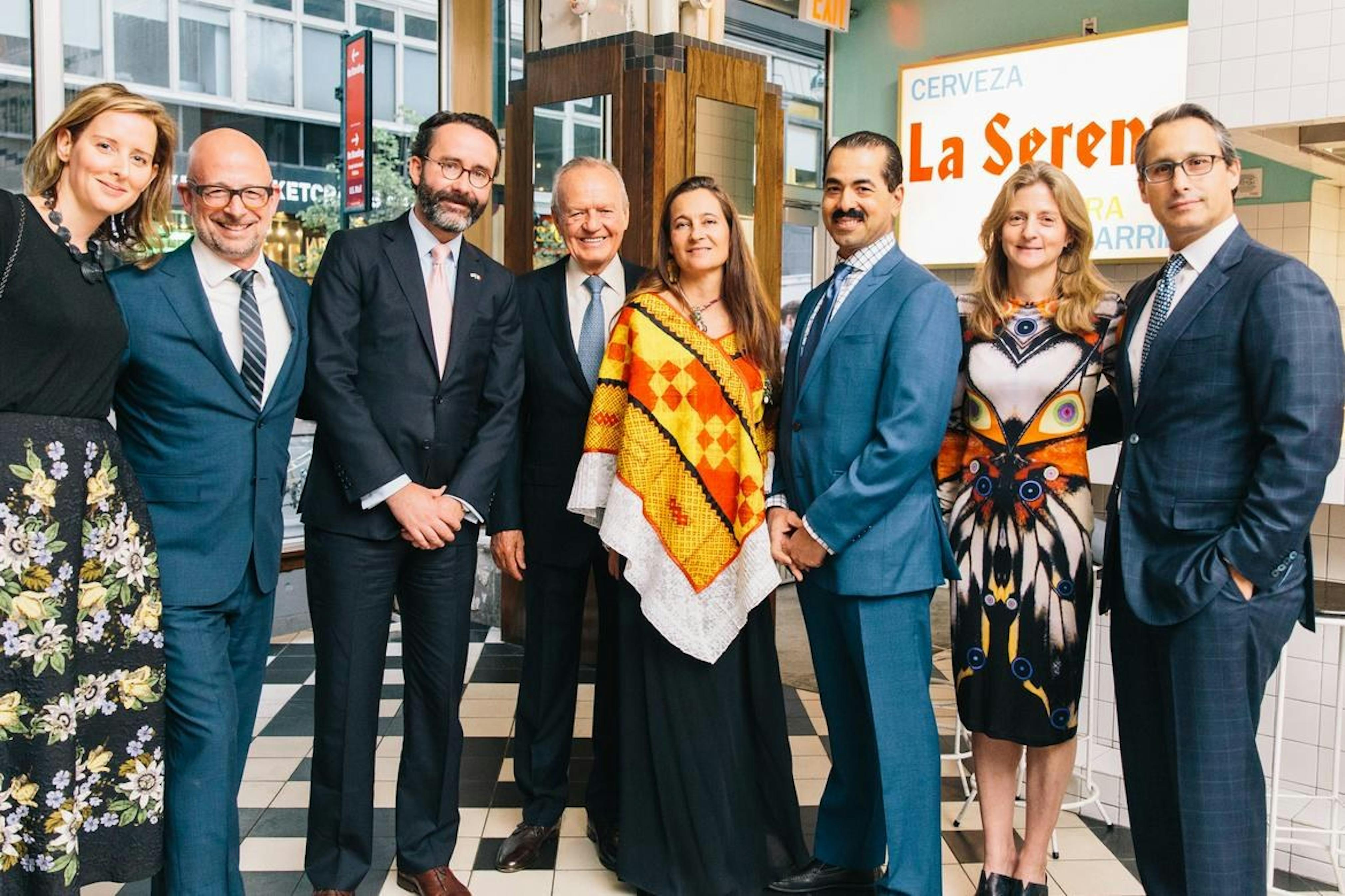 From left, Jacqueline Sackler, Joshua David, Ambassador Diego Gómez Pickering, Roberto Hernández Ramírez, Claudia Madrazo de Hernández, Richard Brown, and Linn and Robert Feidelson.