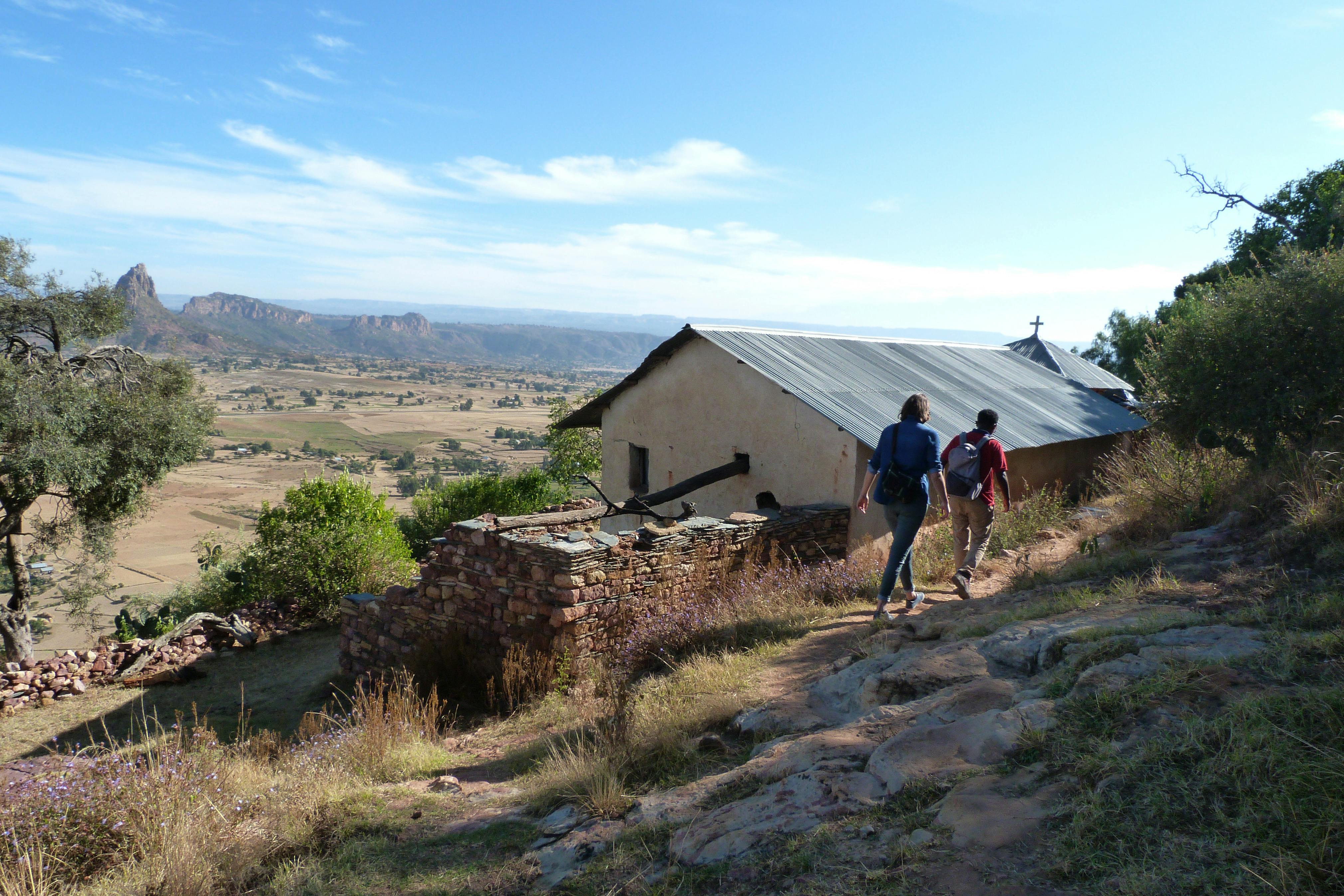 View approaching the church, 2019. 